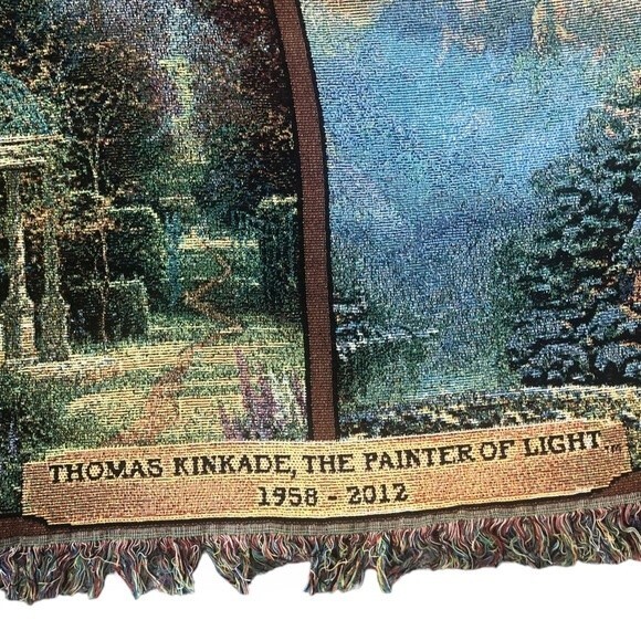 Thomas Kinkade The Painter Of Light Memorial Tapestry Fringe Throw 60” x 50” - Picture 4 of 7